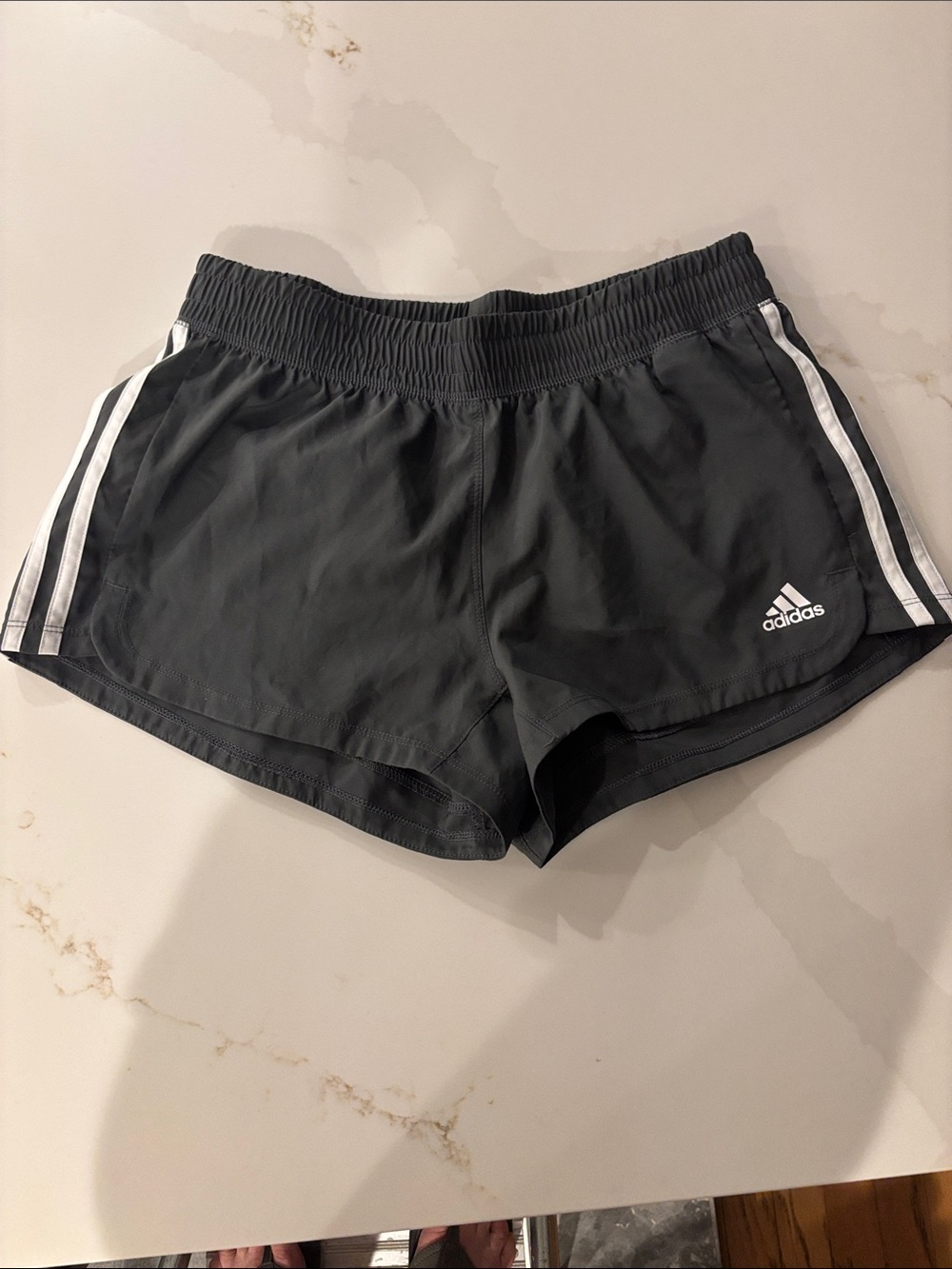 adidas dark gray Athletic Shorts with White Side Stripes